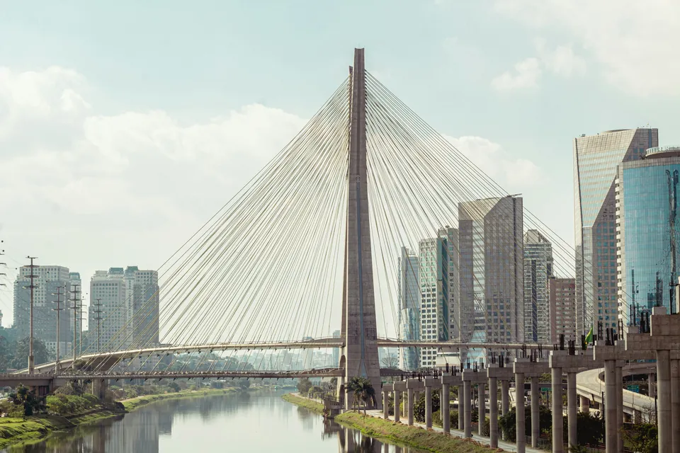 Cable-stayed bridge and high-rise buildings in Brazil
