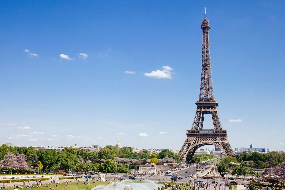 Eiffel Tower above gardens in Paris