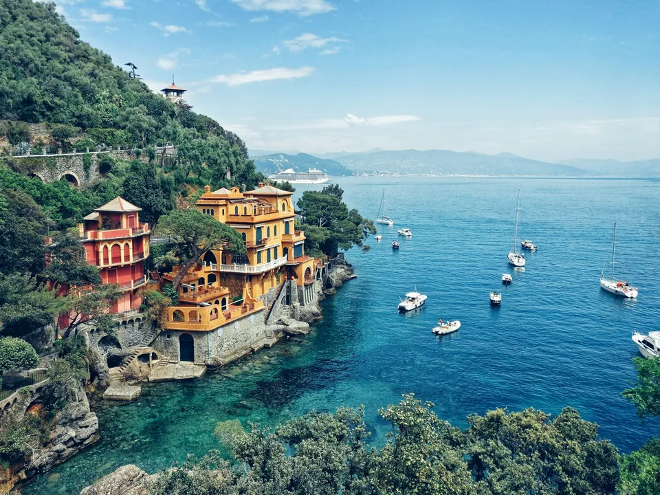 Colorful buildings along a rocky Italian coast