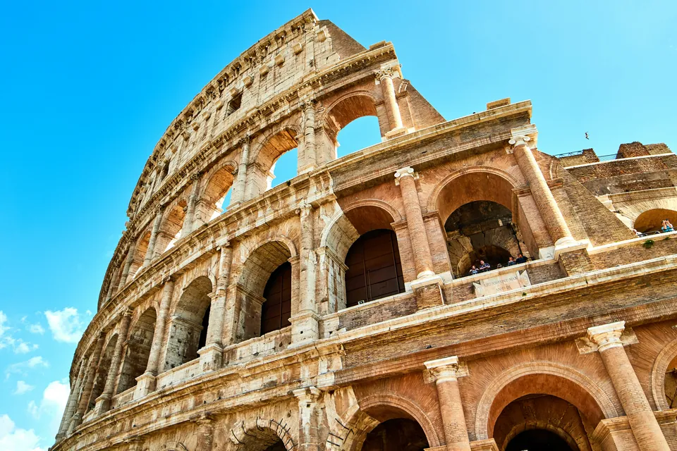Arched exterior of the Colosseum in Rome